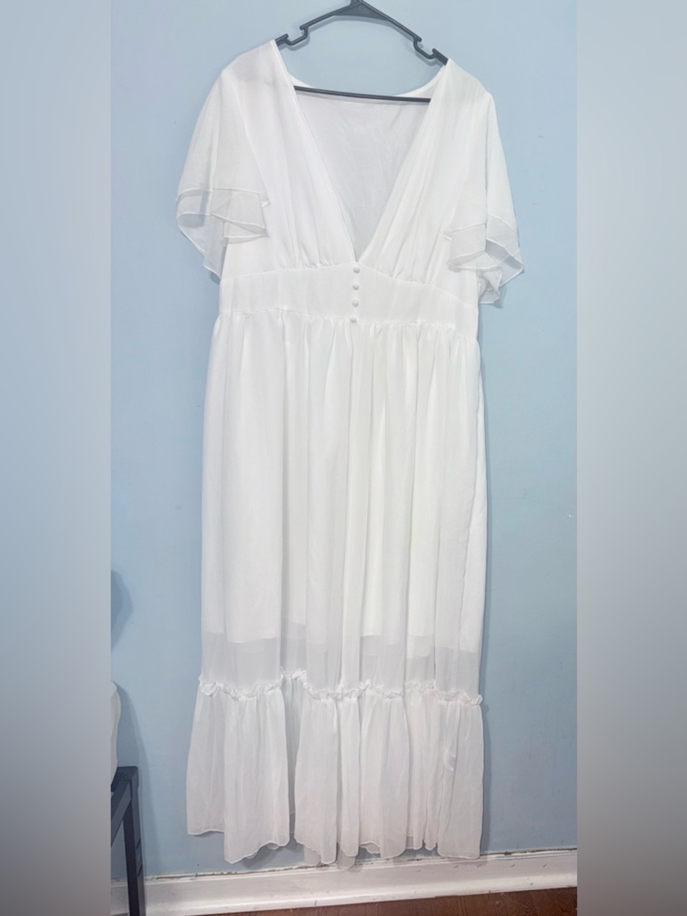 3X Marilyn Monroe style Sheer white Maxi with ruffles flutter sleeve bridal era
